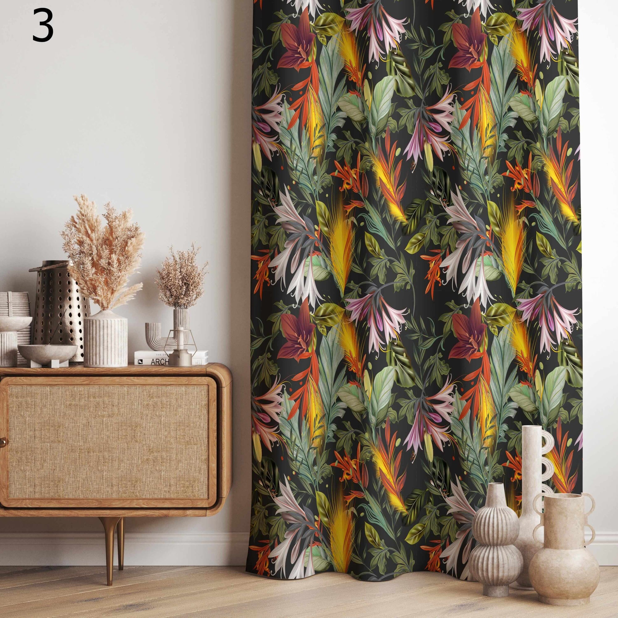 Bold Tropical Curtains, Vibrant Jungle Leaf Drapes, Exotic Floral Print Panels, Colorful Botanical Curtain Panels