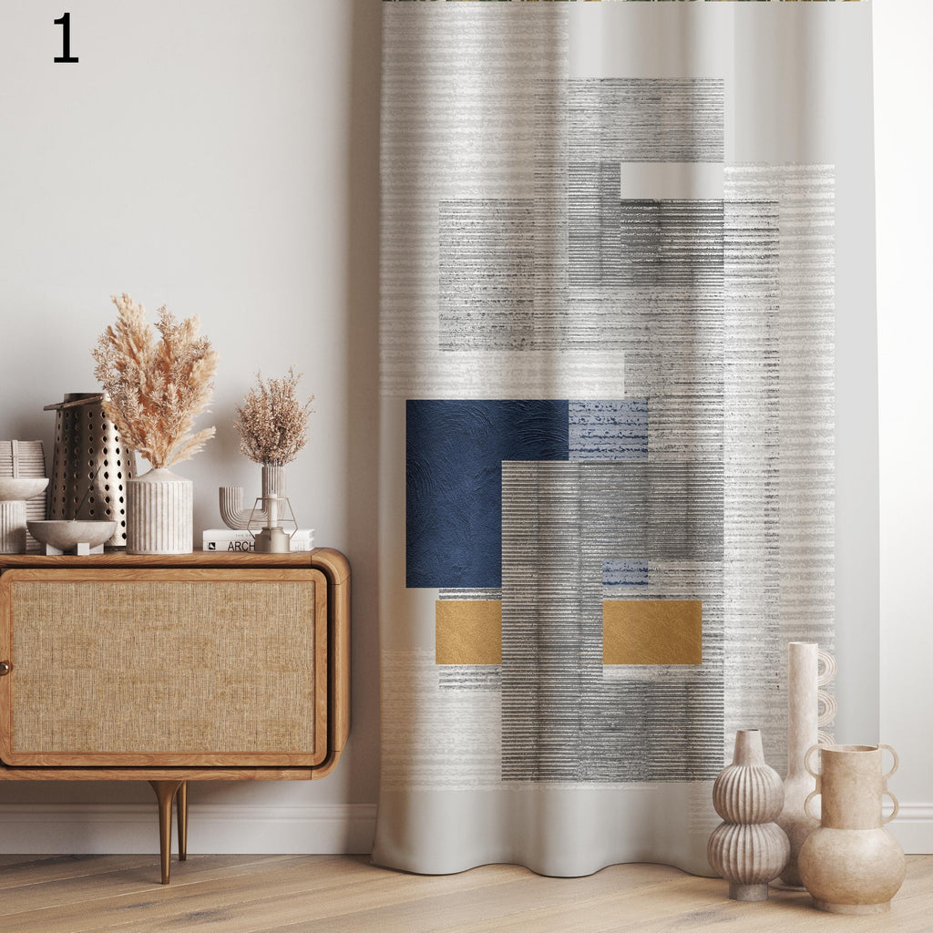 Mid-Century Modern Abstract Curtains, Retro Geometric Art Drapes, Minimalist Boho Window Panels, Abstarct Art Panel Curtains