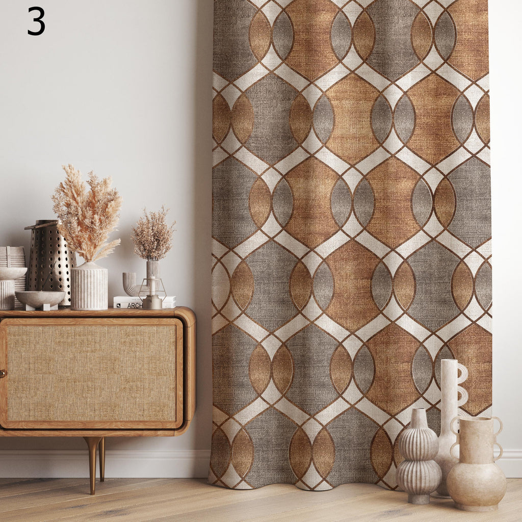 Mid-Century Modern Abstract Curtains, Retro Geometric Art Drapes, Minimalist Boho Window Panels, Abstarct Art Panel Curtains