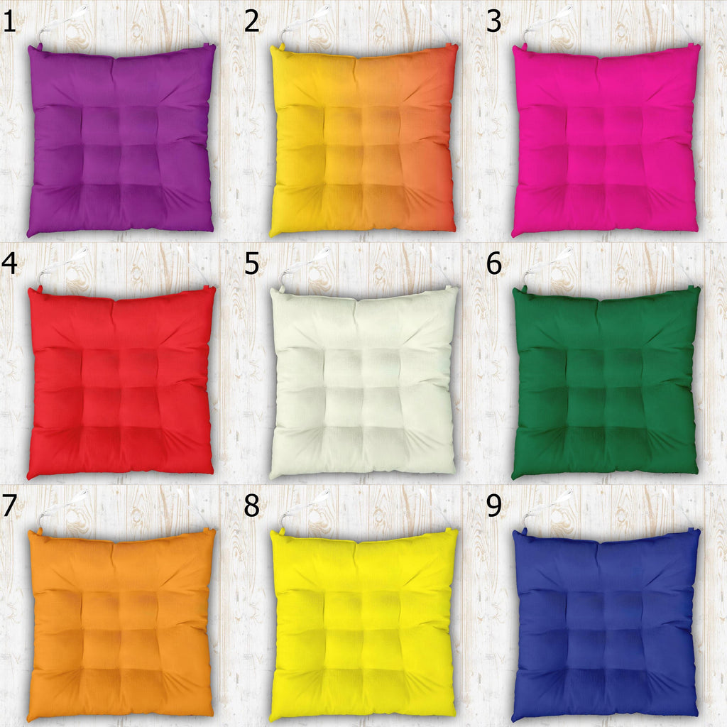 Colorful Chair Pads with Ties, Solid Cotton Seat Cushions, Vibrant Chair Pillow, Multicolored Kitchen Chair Pads, Square Chair Cushion