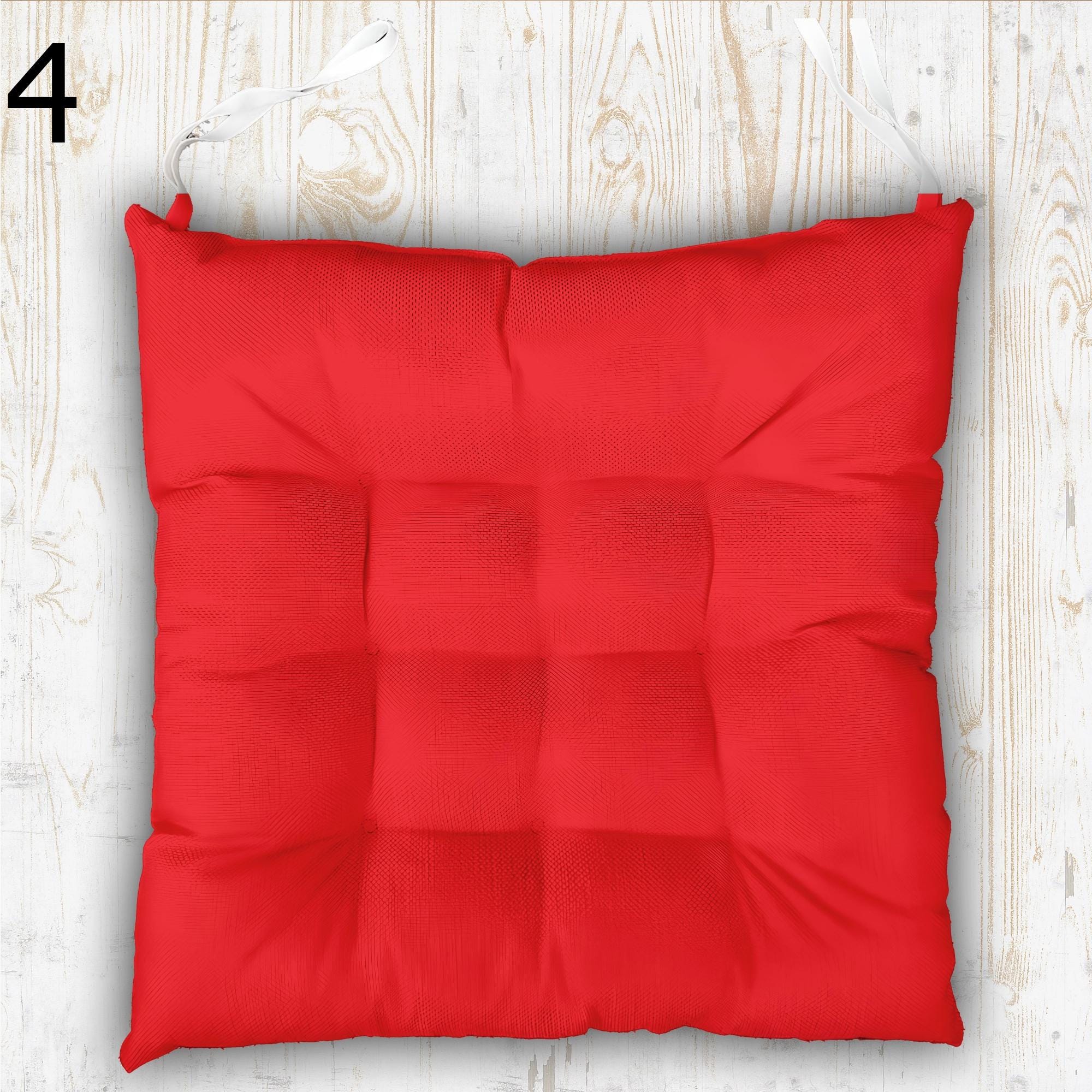 Colorful Chair Pads with Ties, Solid Cotton Seat Cushions, Vibrant Chair Pillow, Multicolored Kitchen Chair Pads, Square Chair Cushion