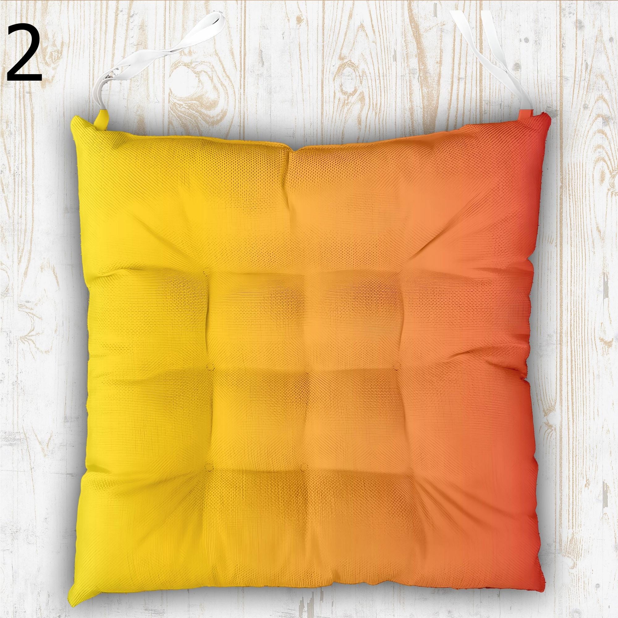 Colorful Chair Pads with Ties, Solid Cotton Seat Cushions, Vibrant Chair Pillow, Multicolored Kitchen Chair Pads, Square Chair Cushion