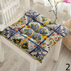 Mediterranean Tile Chair Pads, Boho Mosaic Seat Cushions, Turkish Moroccan Style Pillow Covers, Ceramic Pattern Chair Cushions