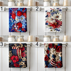 Patriotic Floral Kitchen Towels, USA Flag Dish Towels, 4th of July Tea Towel, American Flower Hand Towels, Red Blue White Kitchen Gift Towel