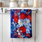 Patriotic Floral Kitchen Towels, USA Flag Dish Towels, 4th of July Tea Towel, American Flower Hand Towels, Red Blue White Kitchen Gift Towel
