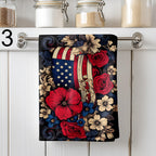 Patriotic Floral Kitchen Towels, USA Flag Dish Towels, 4th of July Tea Towel, American Flower Hand Towels, Red Blue White Kitchen Gift Towel