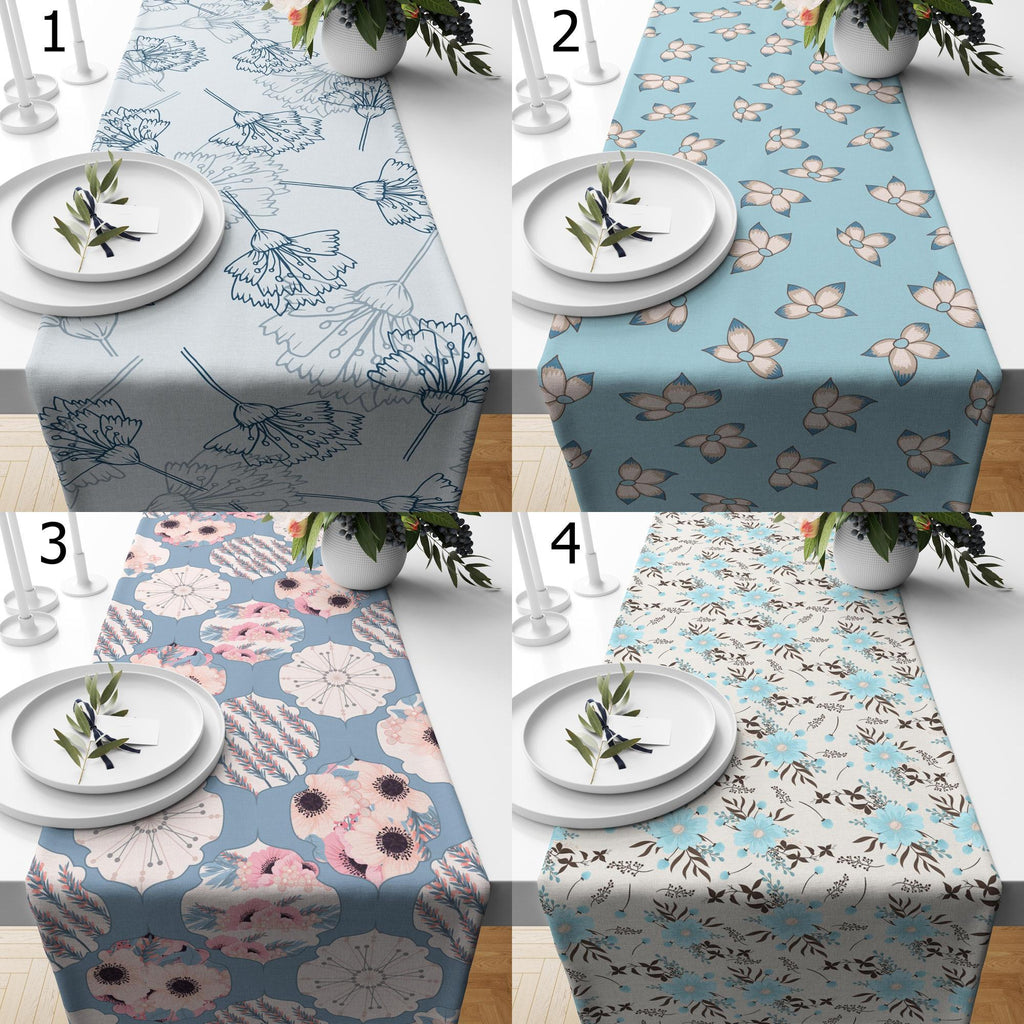 Floral Table Runners, Blue Flowers Table Runners, Spring Flowers Table Runner, Floral Printed Table Runner, Floral Table Decor Runners