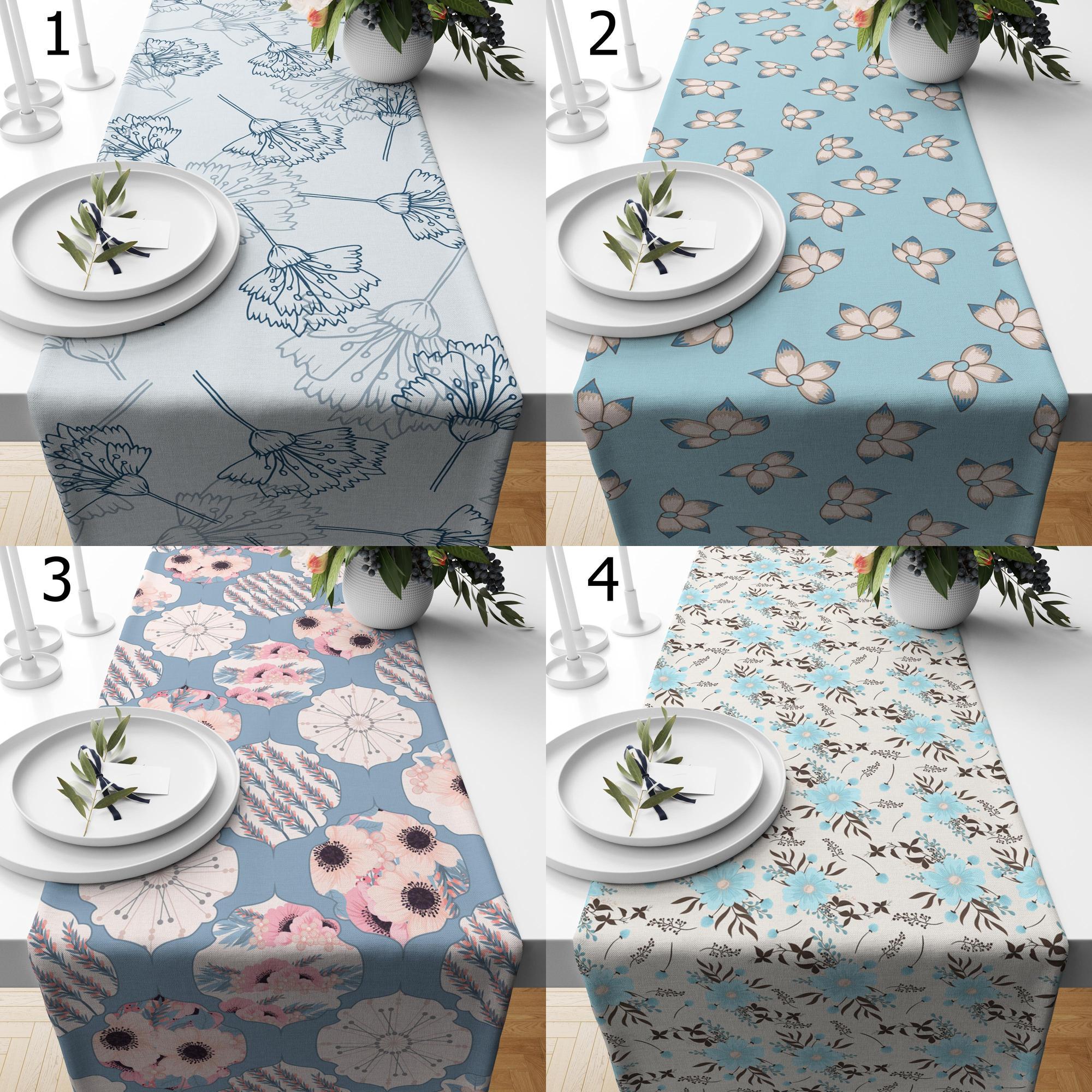 Floral Table Runners, Blue Flowers Table Runners, Spring Flowers Table Runner, Floral Printed Table Runner, Floral Table Decor Runners