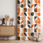 Retro Geometric Curtain Panel, Mid Century Modern Abstract Drapes, Orange Black Beige Wall Decor Curtain, Retro Panel Curtains