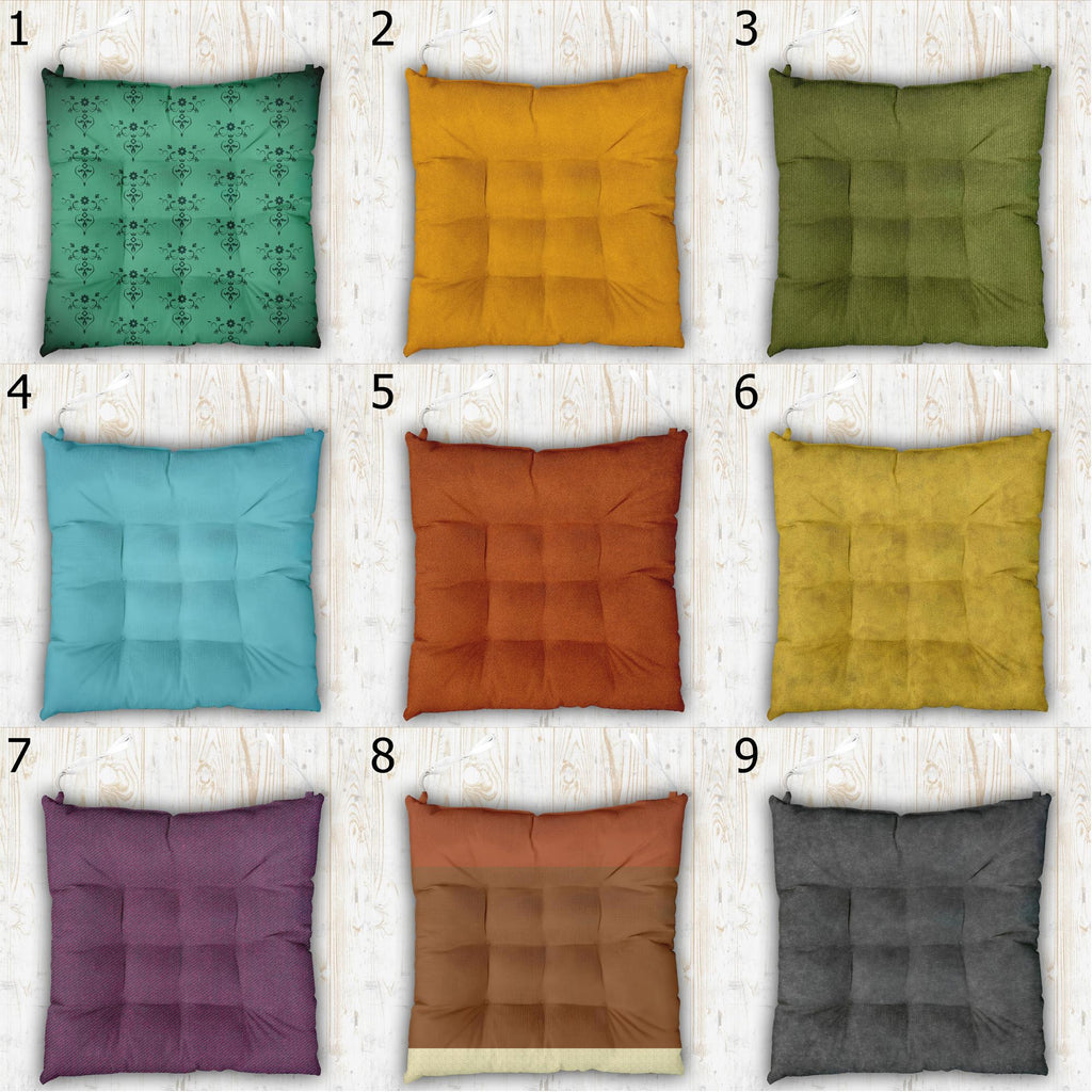 Solid Color Tufted Chair Cushions, Tie-On Seat Cushions, Boho Chair Pads, Farmhouse Rustic Seat Pillows, Dining Chair Pads