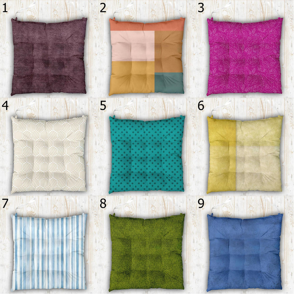 Modern Boho Tie-On Chair Pads, Colorful Seat Cushions, Cozy Chair Pillows, Patterned Dining Chair Cushions, Washable Chair Pads
