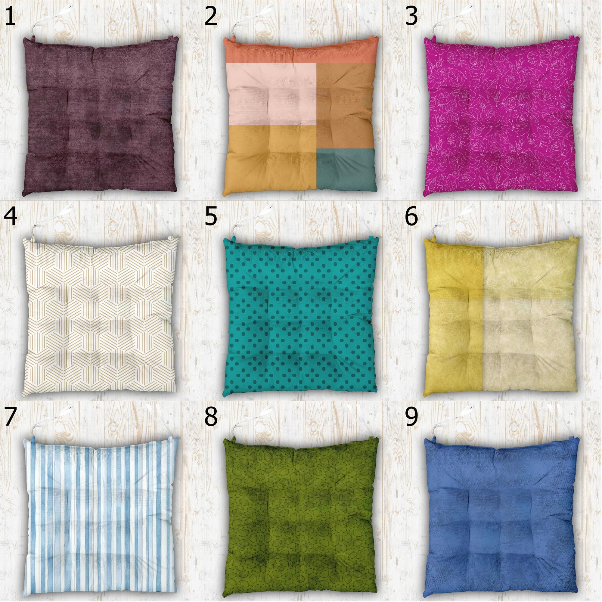 Modern Boho Tie-On Chair Pads, Colorful Seat Cushions, Cozy Chair Pillows, Patterned Dining Chair Cushions, Washable Chair Pads