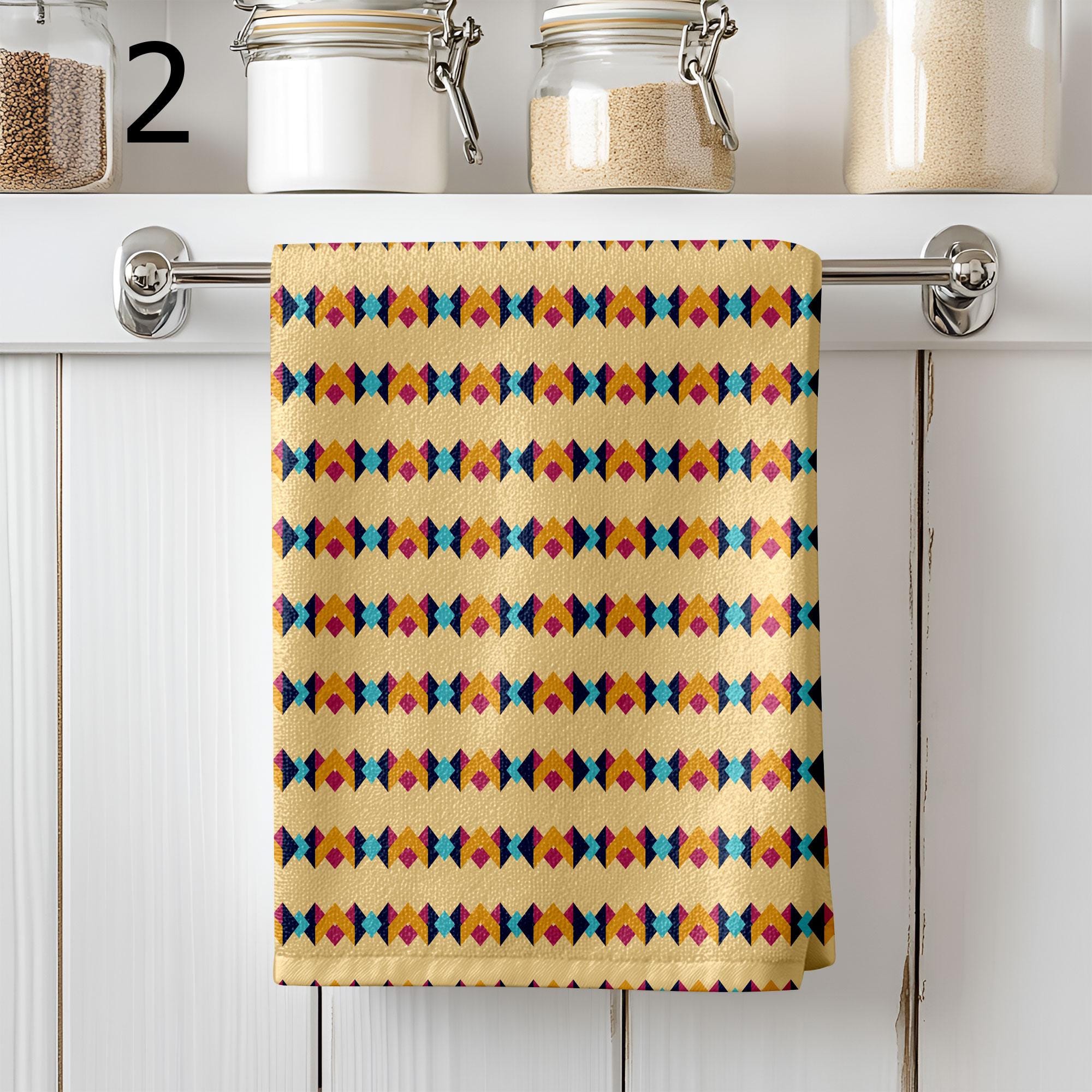 Colorful Boho Tea Towels, Modern Geometric and Tribal Kitchen Towels, Decorative Patterned Dish Towels, Abstract Ethnic Hand Towels