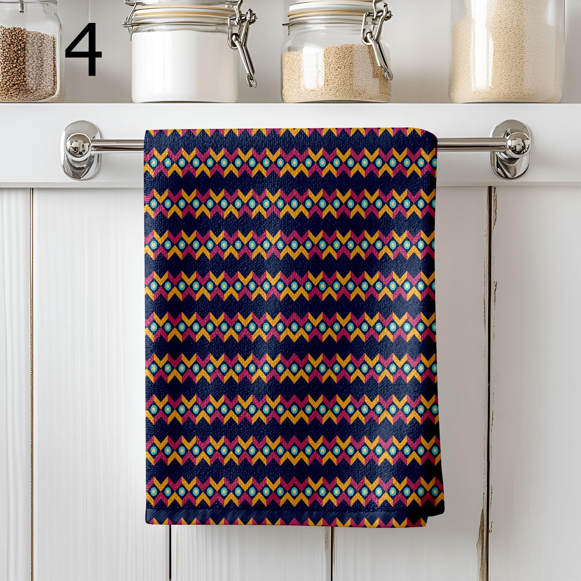Colorful Boho Tea Towels, Modern Geometric and Tribal Kitchen Towels, Decorative Patterned Dish Towels, Abstract Ethnic Hand Towels