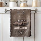Vintage Car Service Tea Towels, Garage Mechanic Kitchen Towels, Classic Auto Repair Gift Towel, Industrial Retro Hand Towels