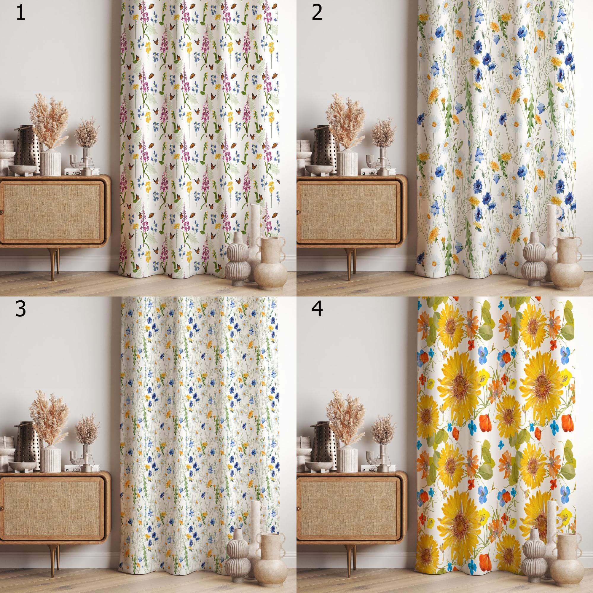 Wildflower Print Curtains, Colorful Cottagecore Drapes, Summer Floral Window Panels, Boho Flower Curtain Panels
