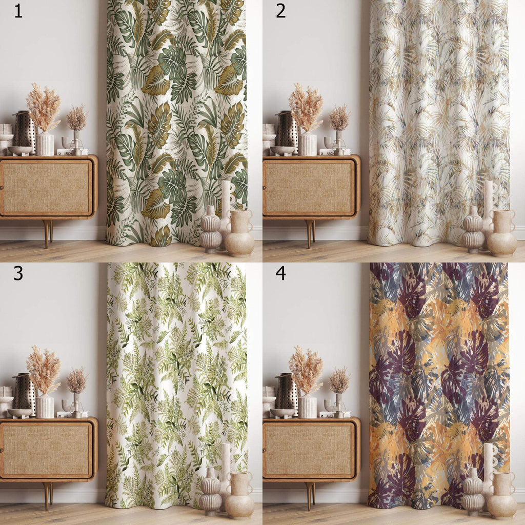 Tropical Leaf Curtains, Botanical Jungle Drapes, Palm Pattern Panels, Earthy Monstera Curtain Panels, Green Leaf Panels