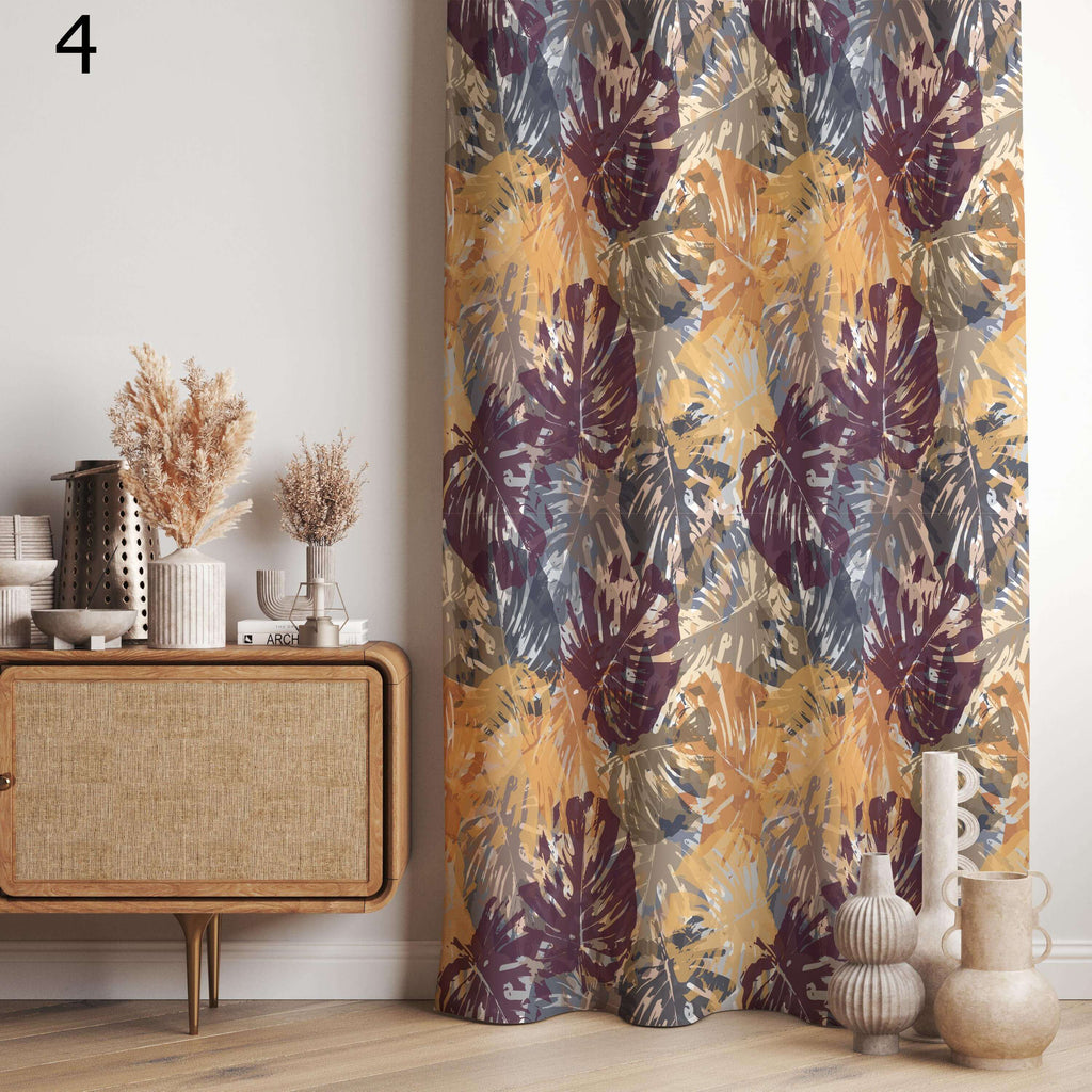 Tropical Leaf Curtains, Botanical Jungle Drapes, Palm Pattern Panels, Earthy Monstera Curtain Panels, Green Leaf Panels