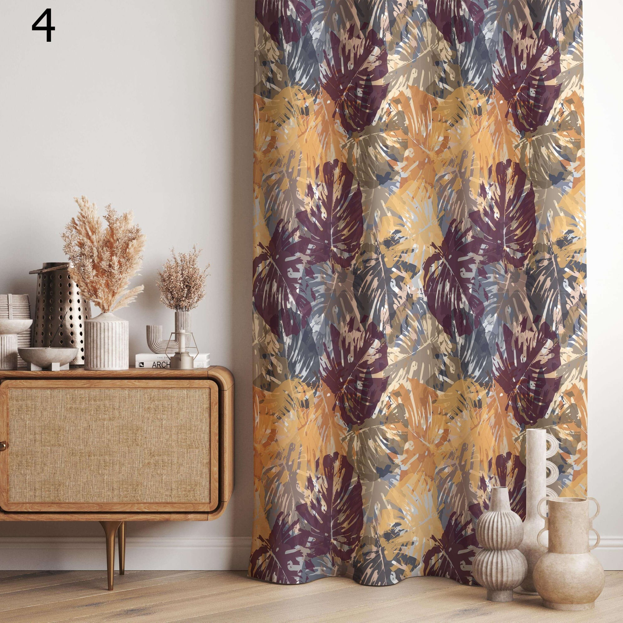 Tropical Leaf Curtains, Botanical Jungle Drapes, Palm Pattern Panels, Earthy Monstera Curtain Panels, Green Leaf Panels