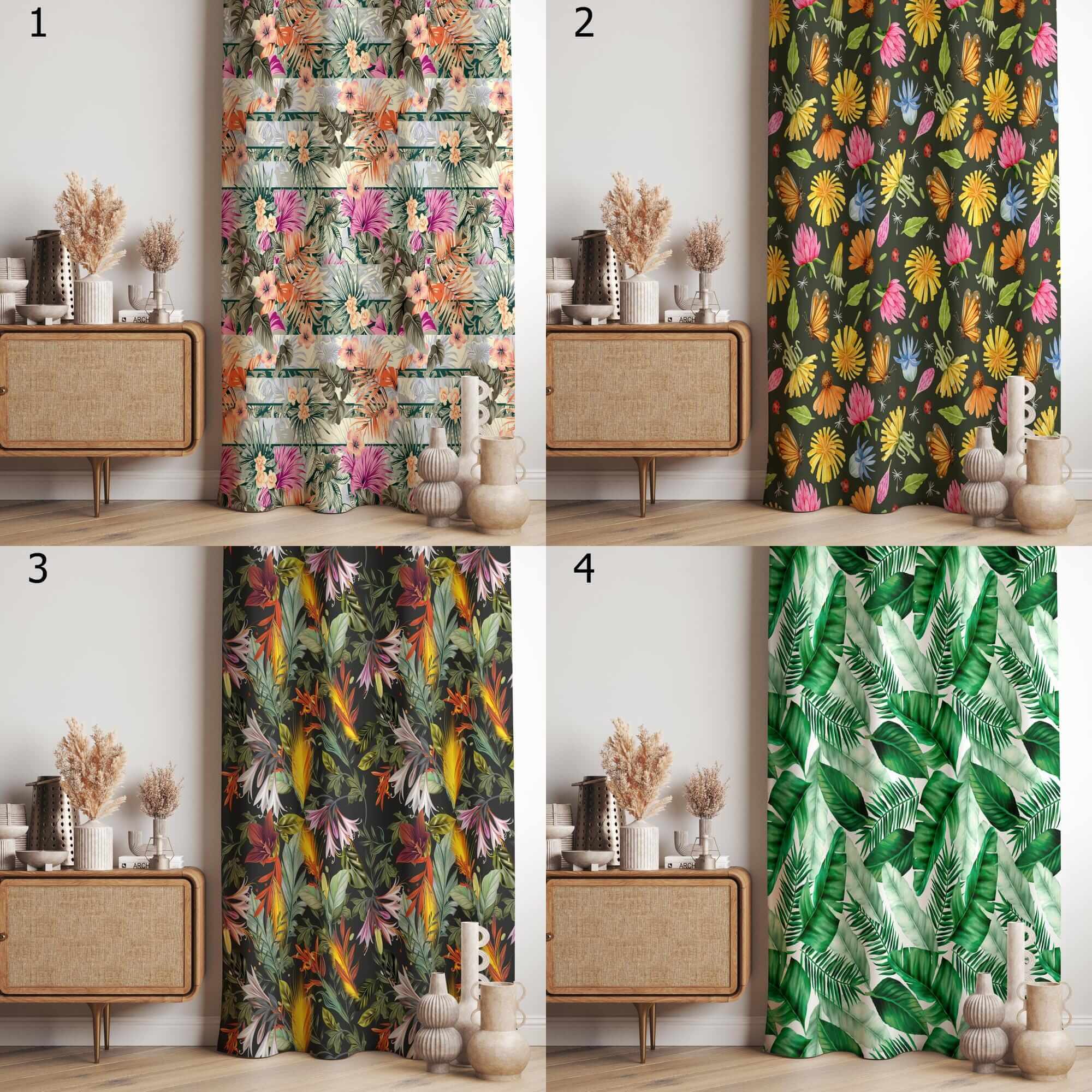 Bold Tropical Curtains, Vibrant Jungle Leaf Drapes, Exotic Floral Print Panels, Colorful Botanical Curtain Panels