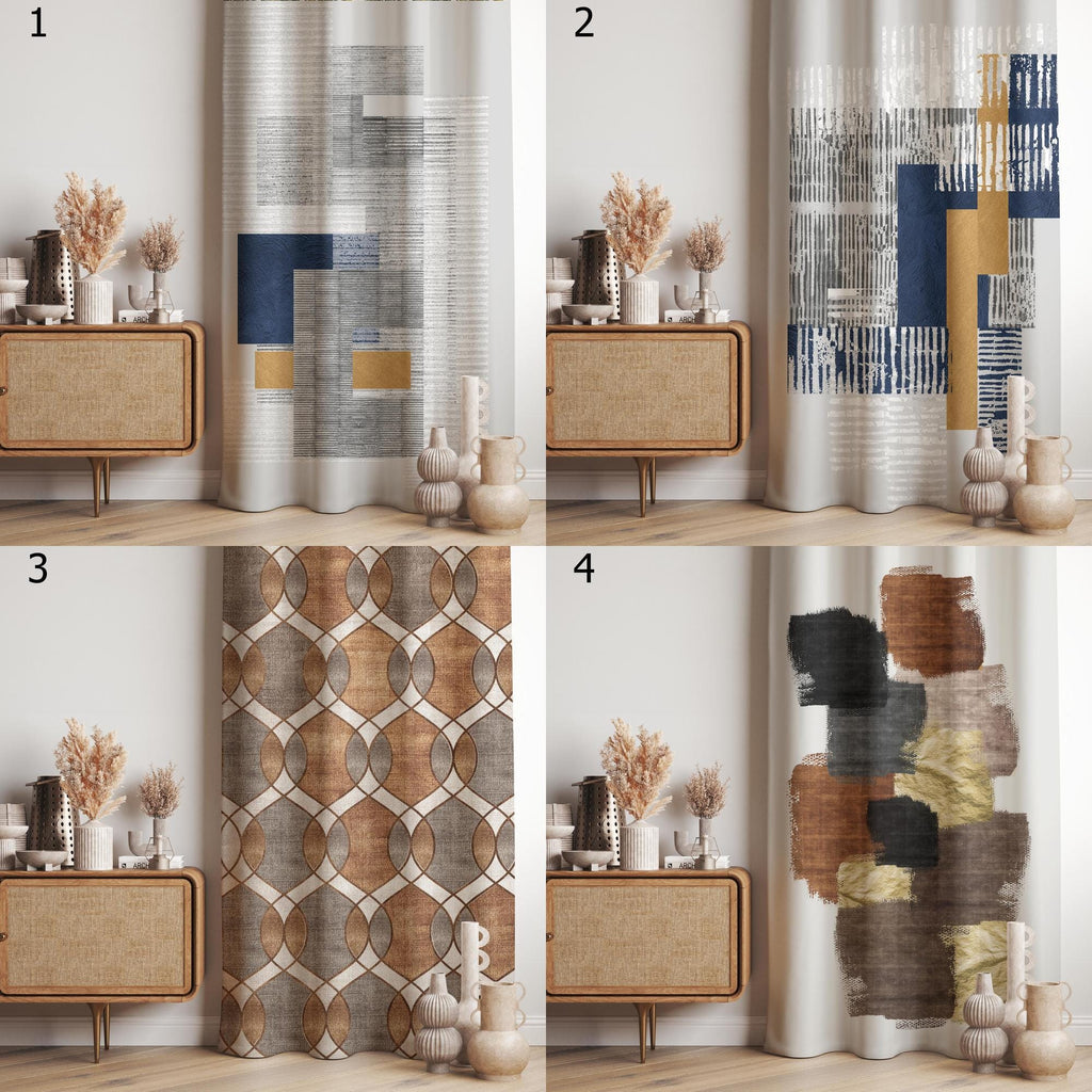 Mid-Century Modern Abstract Curtains, Retro Geometric Art Drapes, Minimalist Boho Window Panels, Abstarct Art Panel Curtains