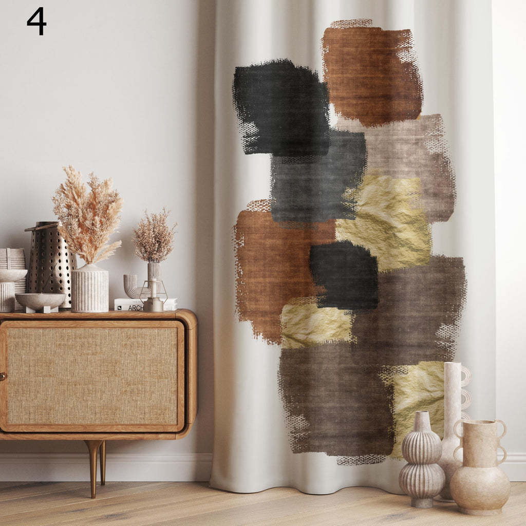 Mid-Century Modern Abstract Curtains, Retro Geometric Art Drapes, Minimalist Boho Window Panels, Abstarct Art Panel Curtains