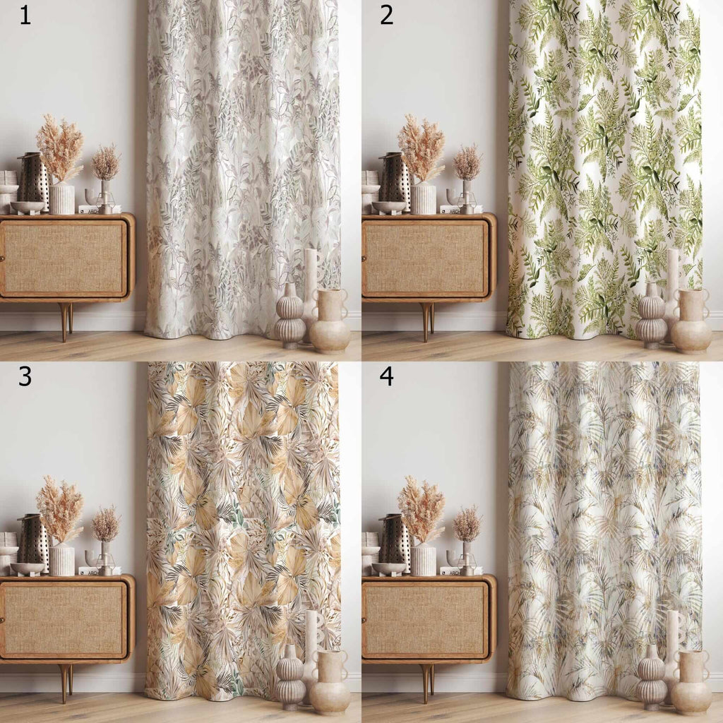 Botanical Leaf Print Curtains, Tropical Palm Drapes, Nature Inspired Window Panels, Tropical Leaf Panels