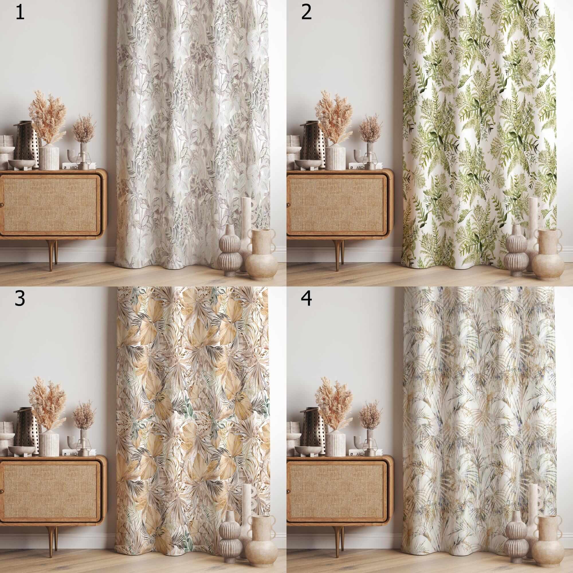 Botanical Leaf Print Curtains, Tropical Palm Drapes, Nature Inspired Window Panels, Tropical Leaf Panels