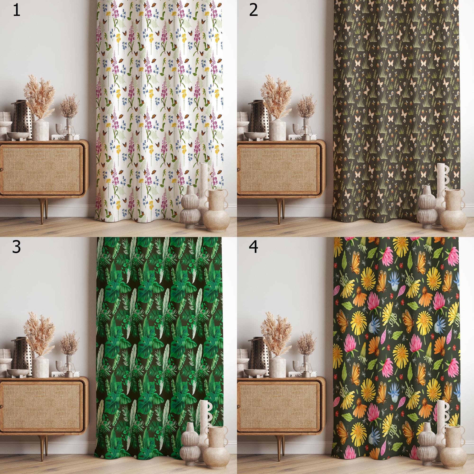 Farmhouse Floral Panels, Tropical Botanical Curtains, Colorful Floral Jungle Leaf Drapes, Vibrant Nature Inspired Window Panels
