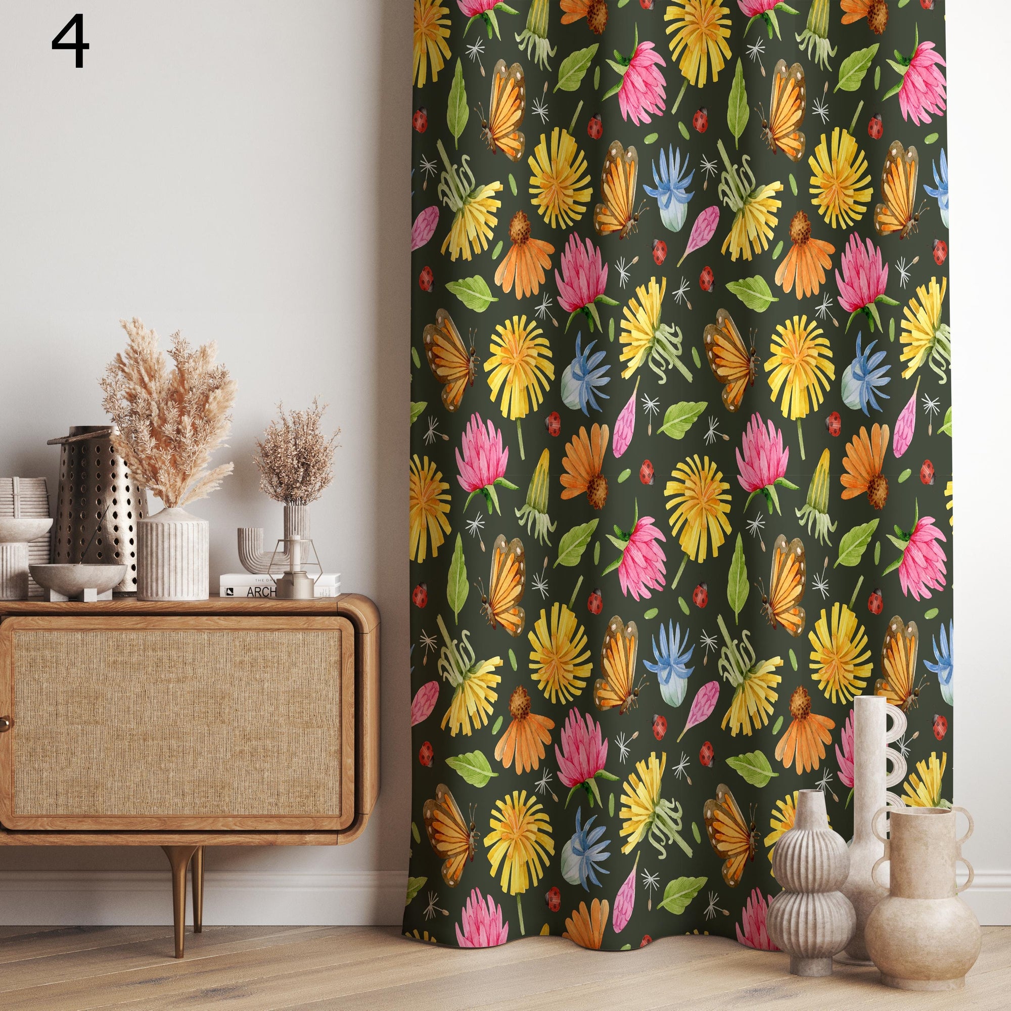 Farmhouse Floral Panels, Tropical Botanical Curtains, Colorful Floral Jungle Leaf Drapes, Vibrant Nature Inspired Window Panels