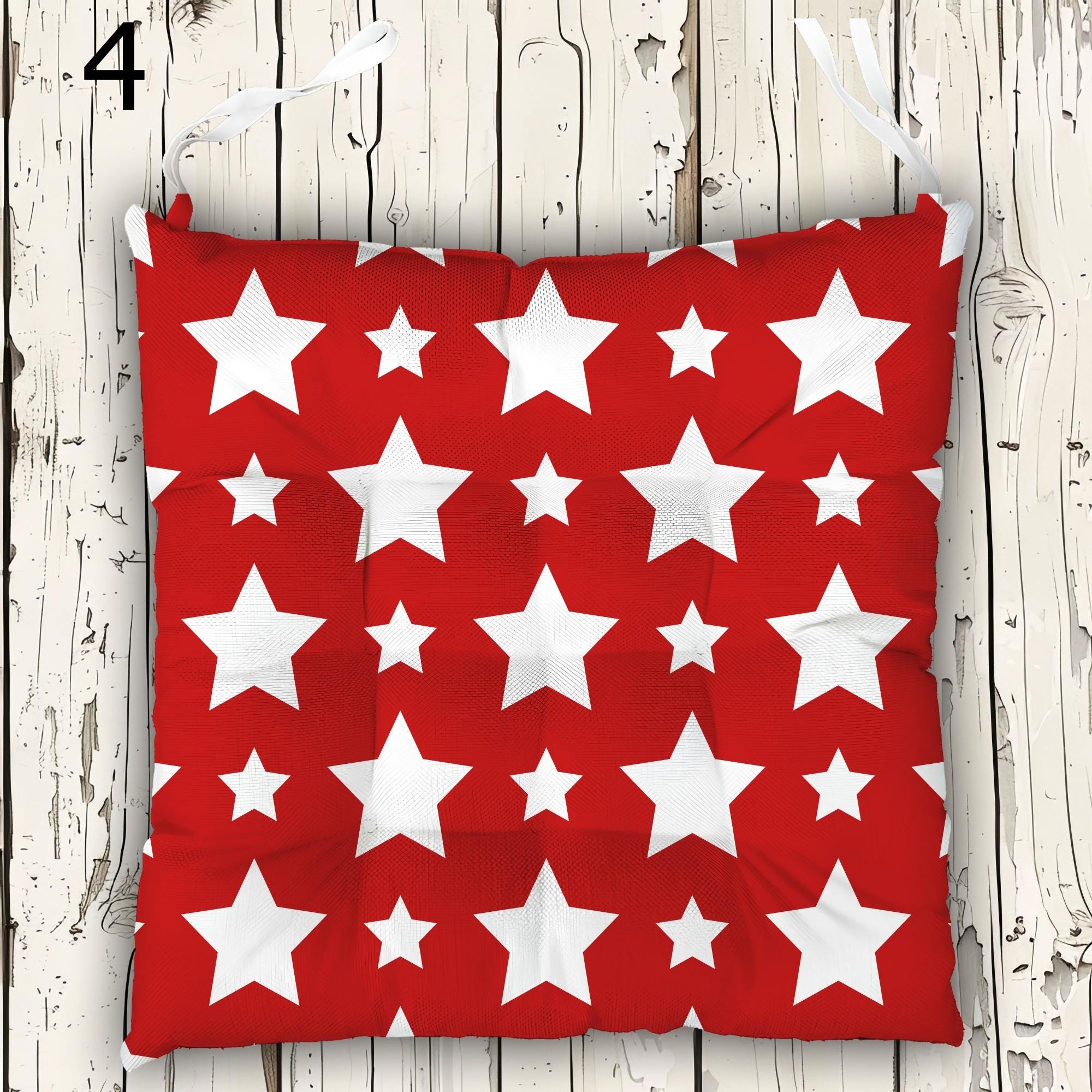American Flag Stars Outdoor Indoor Chair Cushion With Ties, 4th July Tie-On Chair Pads, 4th July Seat Pads, Independence Day Chair Cushions