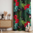 Tropical Jungle Curtains, Tropical Hawaian Drapes, Tropical Green Leaves Window Panels, Monstera Leaf Curtain Panels