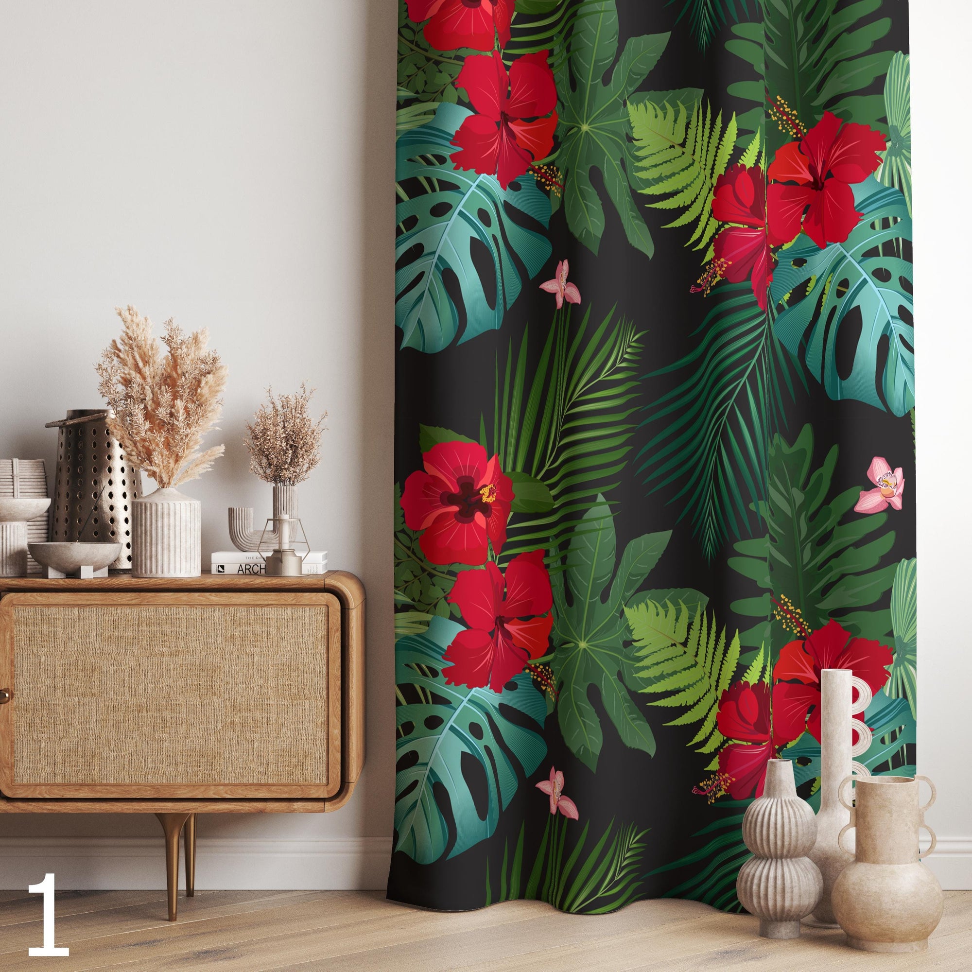 Tropical Jungle Curtains, Tropical Hawaian Drapes, Tropical Green Leaves Window Panels, Monstera Leaf Curtain Panels