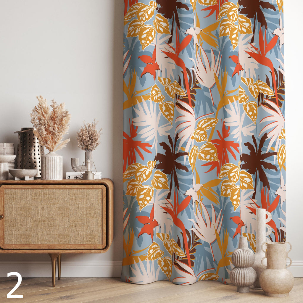 Tropical Jungle Curtains, Tropical Hawaian Drapes, Tropical Green Leaves Window Panels, Monstera Leaf Curtain Panels