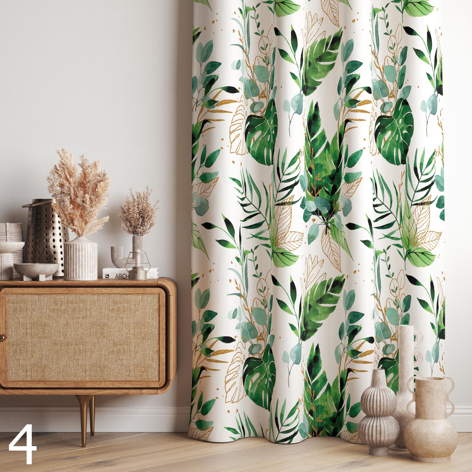 Tropical Jungle Curtains, Tropical Hawaian Drapes, Tropical Green Leaves Window Panels, Monstera Leaf Curtain Panels