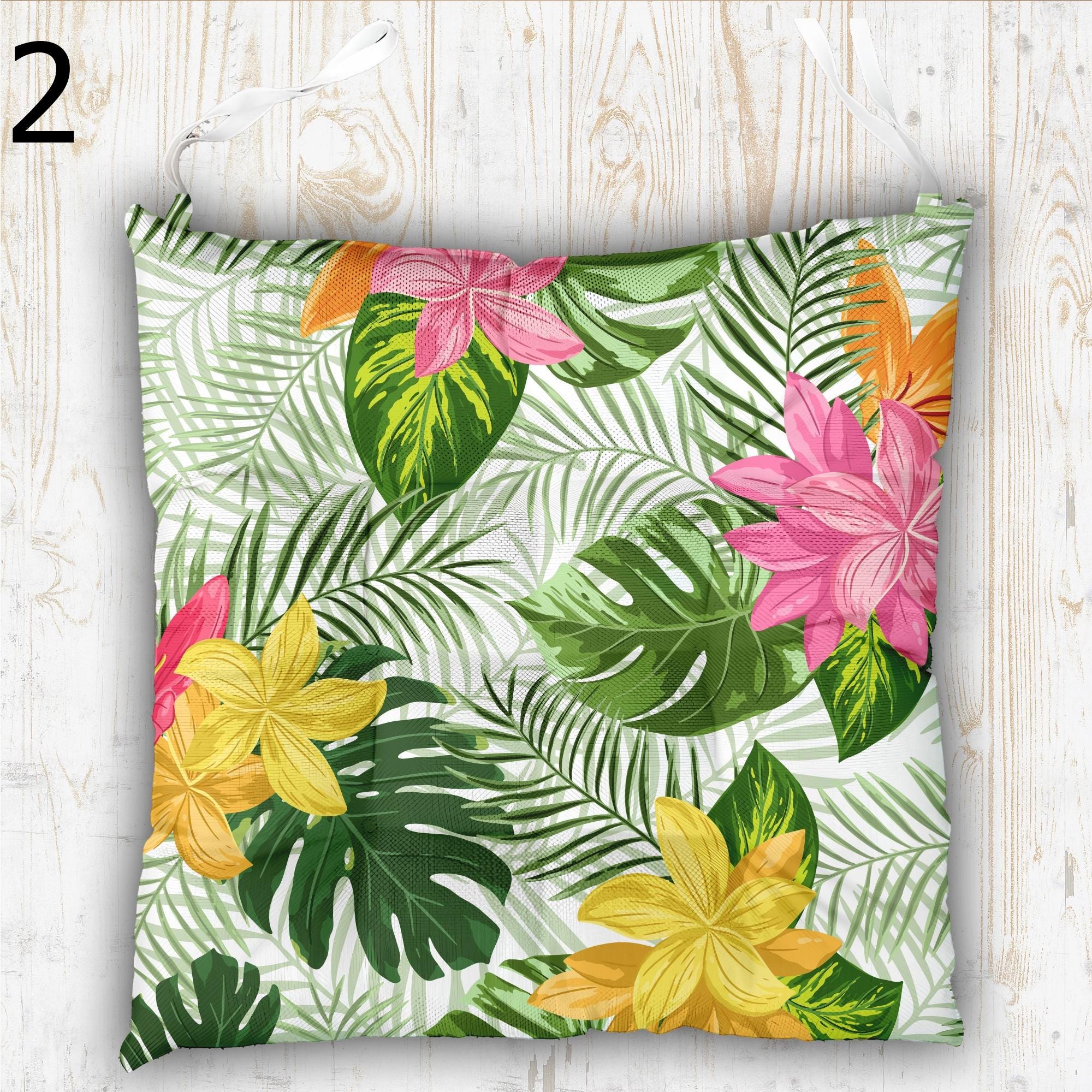 Floral Chair Cushions, Colorful Indoor Outdoor Chair Seat Pads, Boho Floral Garden Chair Pads, Flowers Patio Chair Cushions with Ties