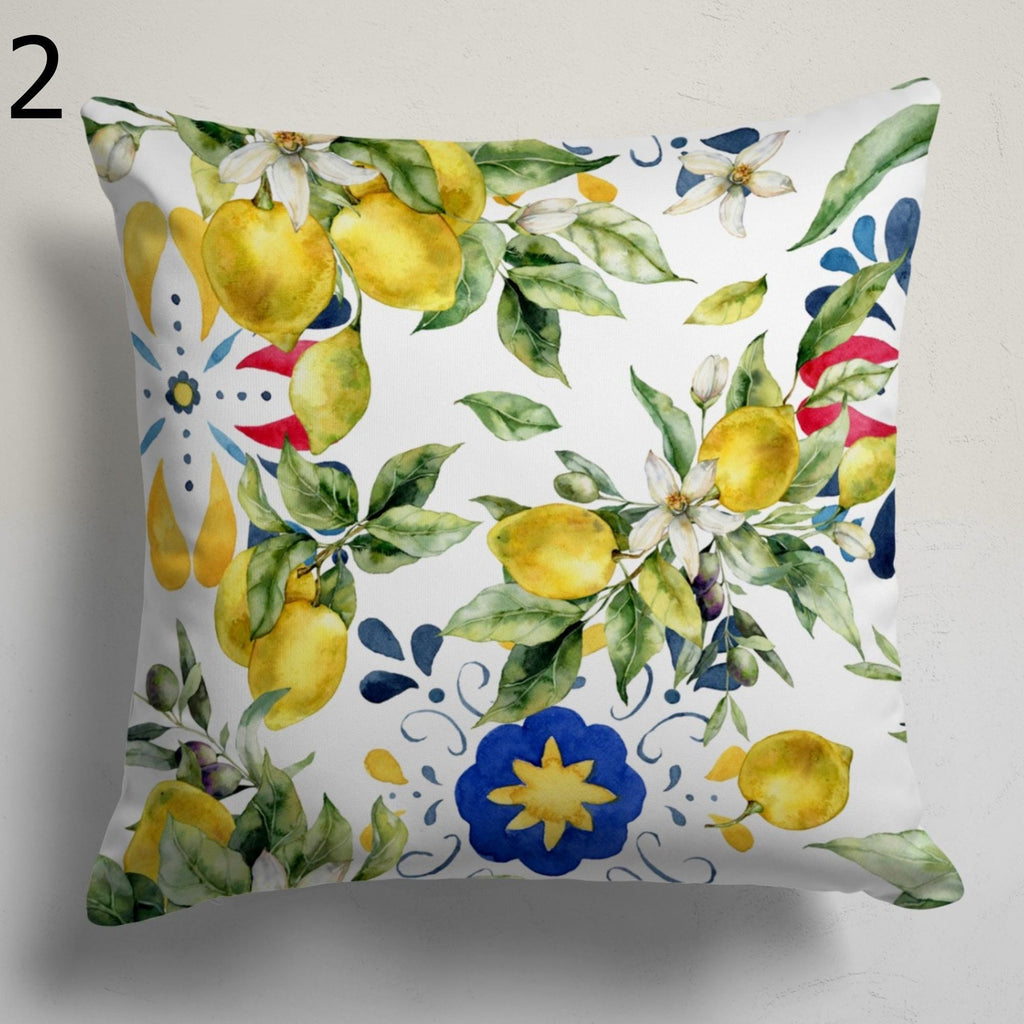 Lemon Fruit Pillow Covers, Mediterranean Citrus Throw Pillows, Summer Cushion Covers, Blue Lemon Decor Pillowcase, Mediterranean Home Decor