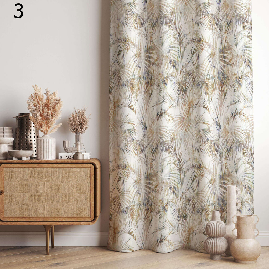 Tropical Leaf Curtains, Soft Jungle Botanical Drapes, Beige Green Nature Print Curtains, Watercolor Leafy Curtain Panels