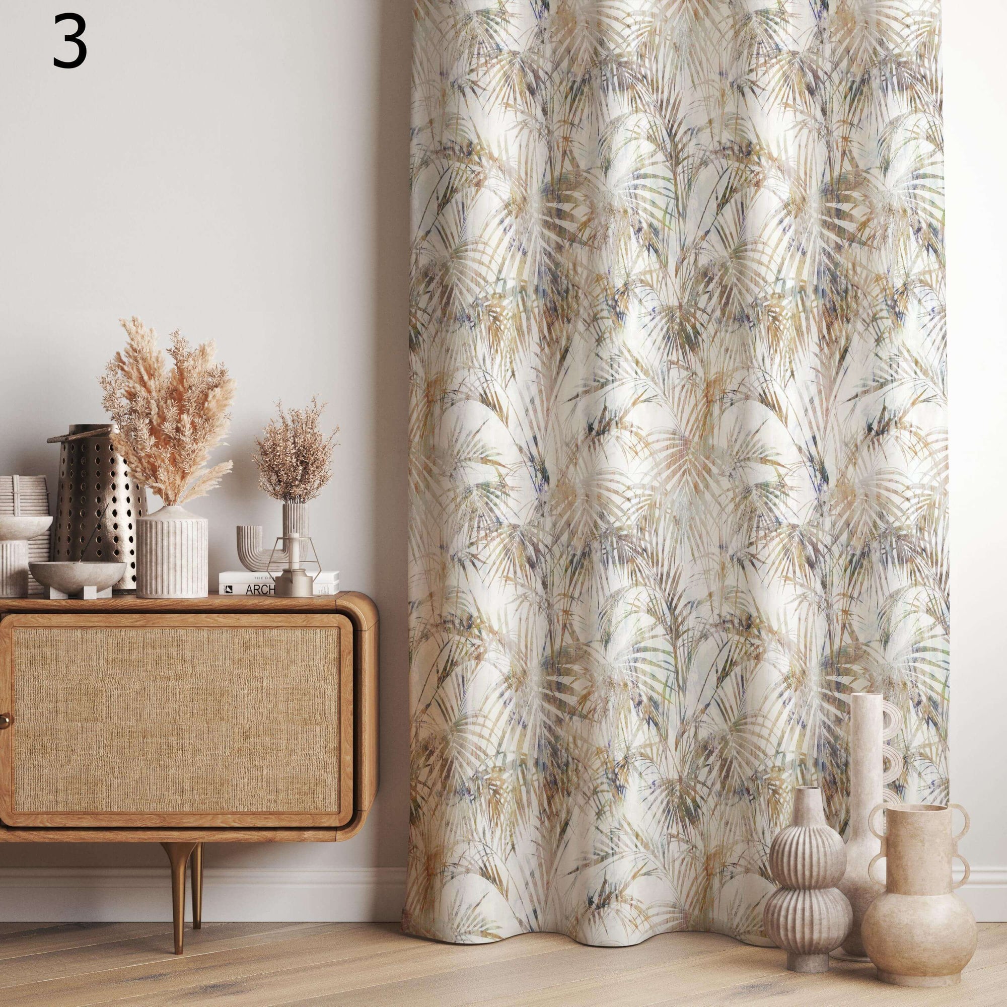 Tropical Leaf Curtains, Soft Jungle Botanical Drapes, Beige Green Nature Print Curtains, Watercolor Leafy Curtain Panels