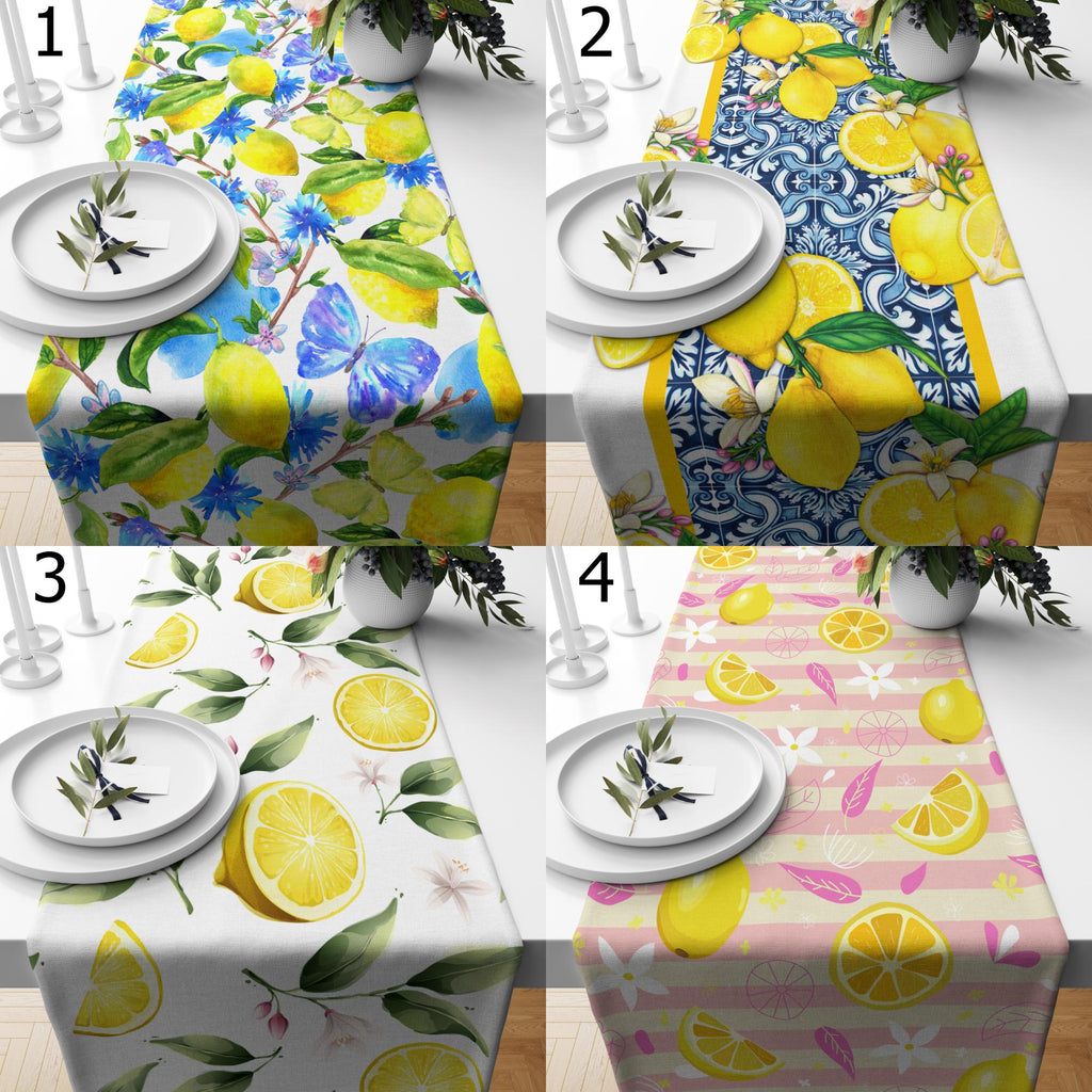 Lemon Table Runners, Farmhouse Lemon Table Runners, Lime Table Runners, Yellow Lemon Kitchen Dining Table Decor, Yellow Lemon Print Runners