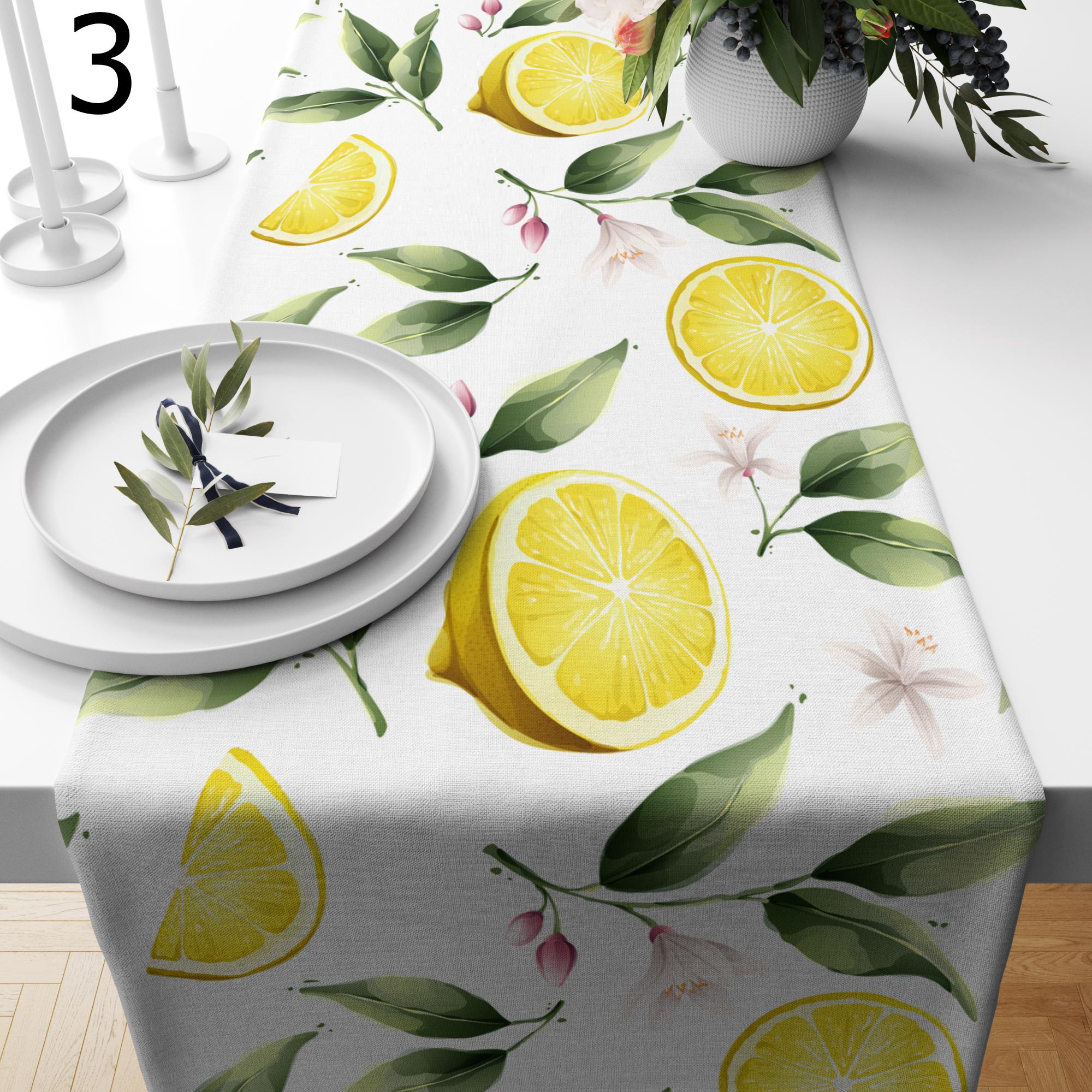Lemon Table Runners, Farmhouse Lemon Table Runners, Lime Table Runners, Yellow Lemon Kitchen Dining Table Decor, Yellow Lemon Print Runners