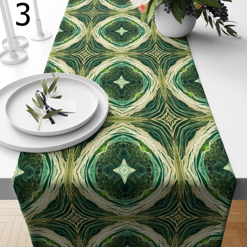 Retro Table Runners, Mid Century Green Table Runners, 70s Table Runners, Retro Table Decor, Green Retro Style Print Runners