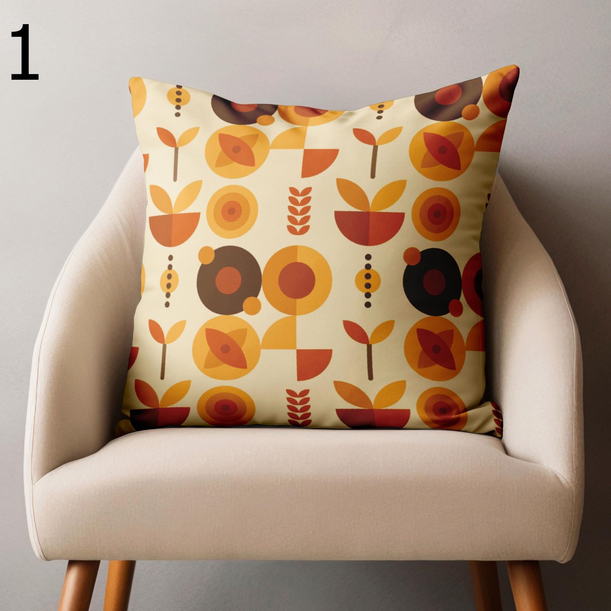 Retro Vintage Pillow Covers, 70s Funky Colorful Cushion Covers, Mid Century Throw Pillow Covers, MCM Orange Mustard Pillowcases