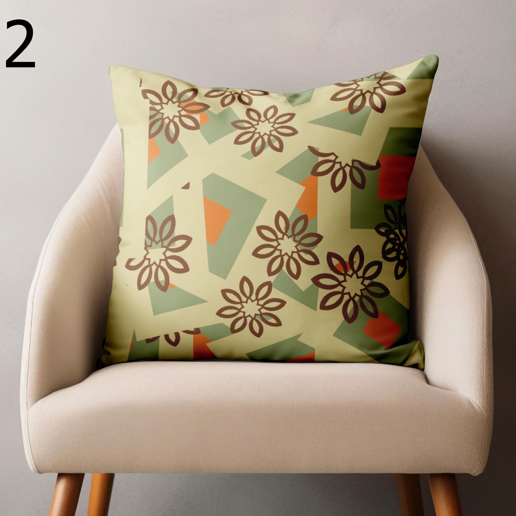 Retro Vintage Pillow Covers, 70s Funky Colorful Cushion Covers, Mid Century Throw Pillow Covers, MCM Orange Mustard Pillowcases