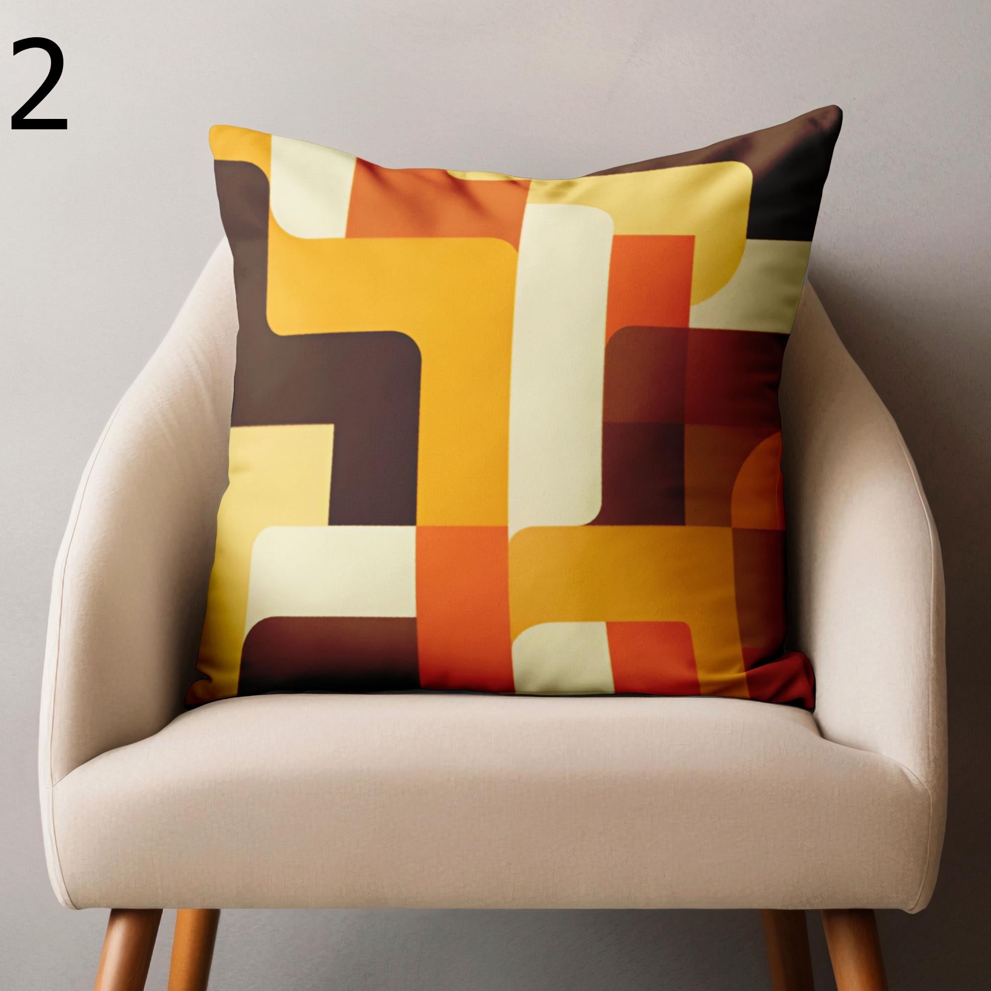 Retro Geometric Pillow Covers, Mid-Century Modern Indoor/Outdoor Cushion Covers, Waterproof Retro Throw Pillows, 70s Vintage Outdoor Decor