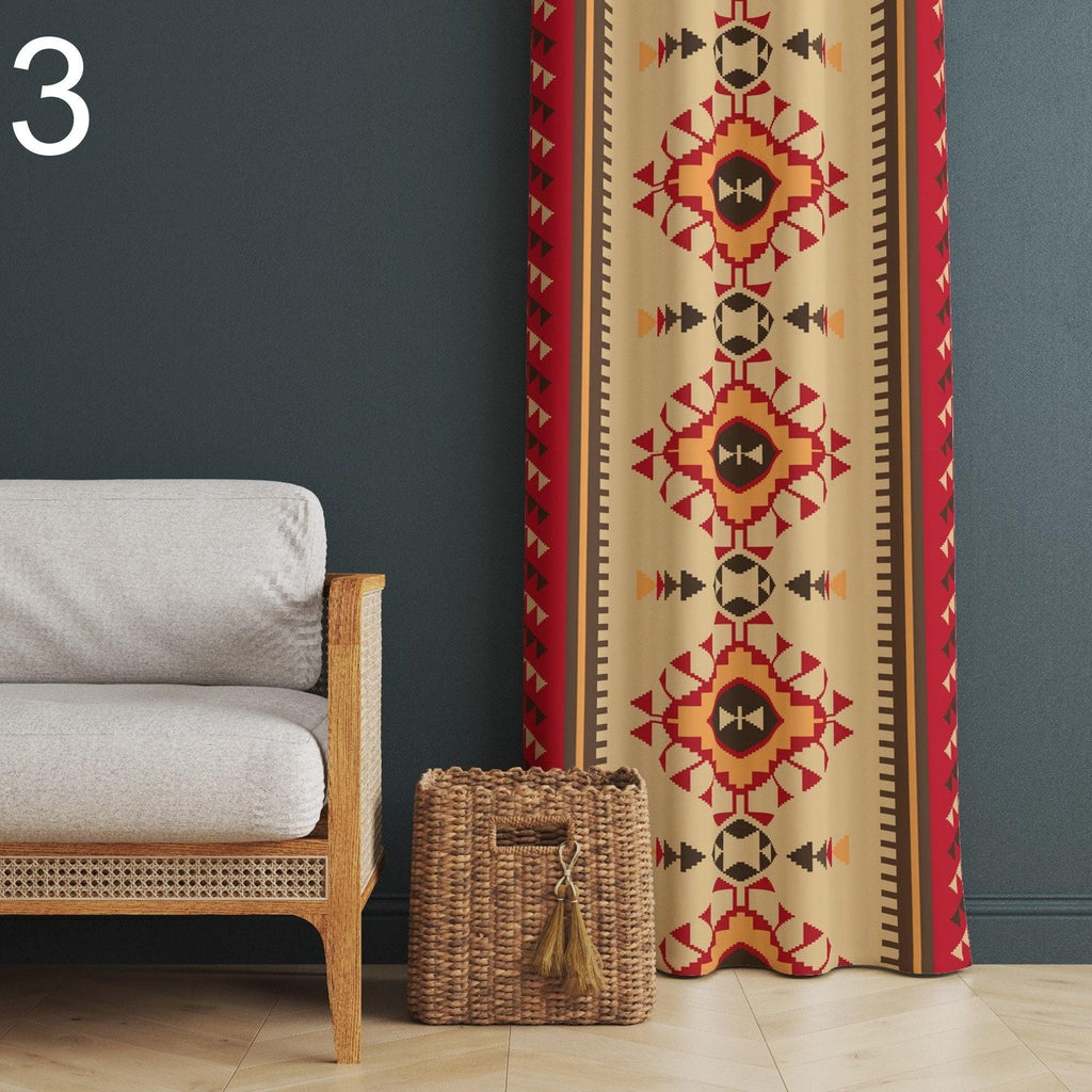 Tribal Geometric Curtains, Southwestern Pattern Drapes, Boho Earth Tone Window Panels, Native Inspired Aztec Curtain