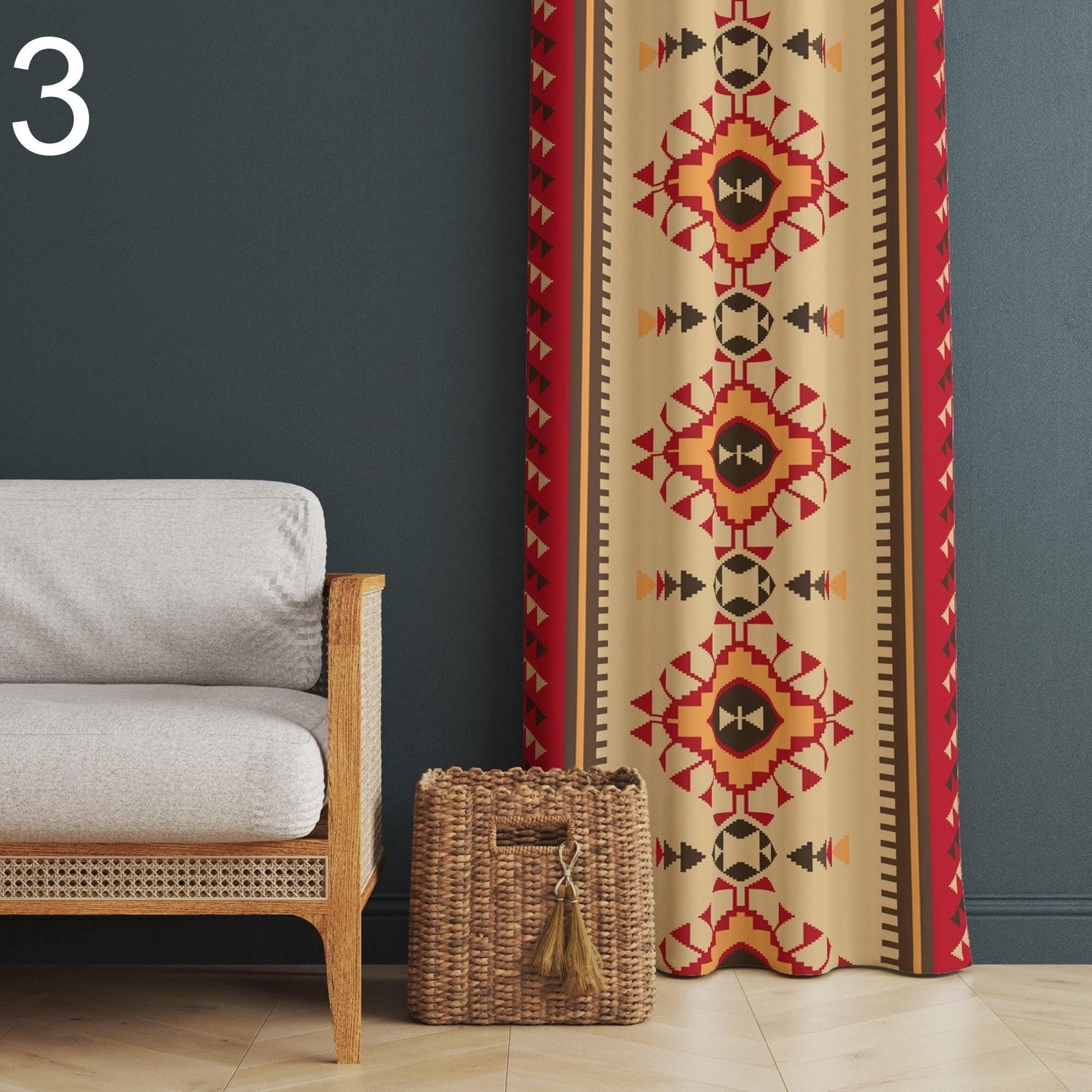 Tribal Geometric Curtains, Southwestern Pattern Drapes, Boho Earth Tone Window Panels, Native Inspired Aztec Curtain
