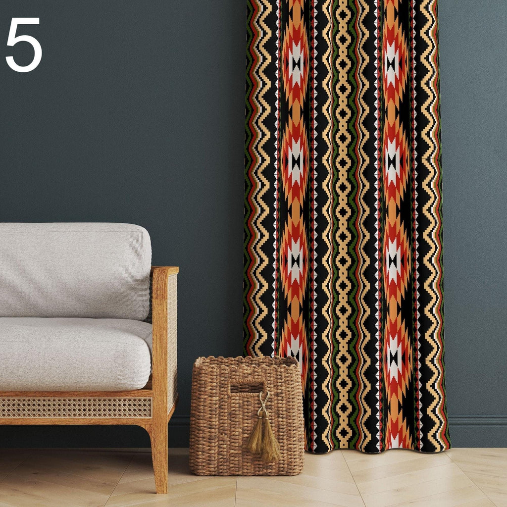 Tribal Geometric Curtains, Southwestern Pattern Drapes, Boho Earth Tone Window Panels, Native Inspired Aztec Curtain