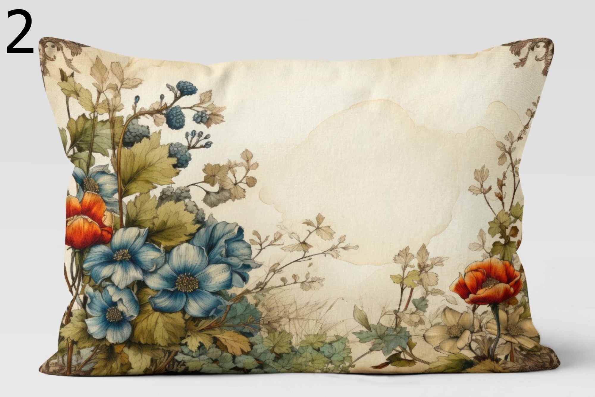 Vintage Botanical Pillow Covers, Cottagecore Floral Cushion Covers, Autumn Nature Throw Pillow, Rustic Farmhouse Pillowcase