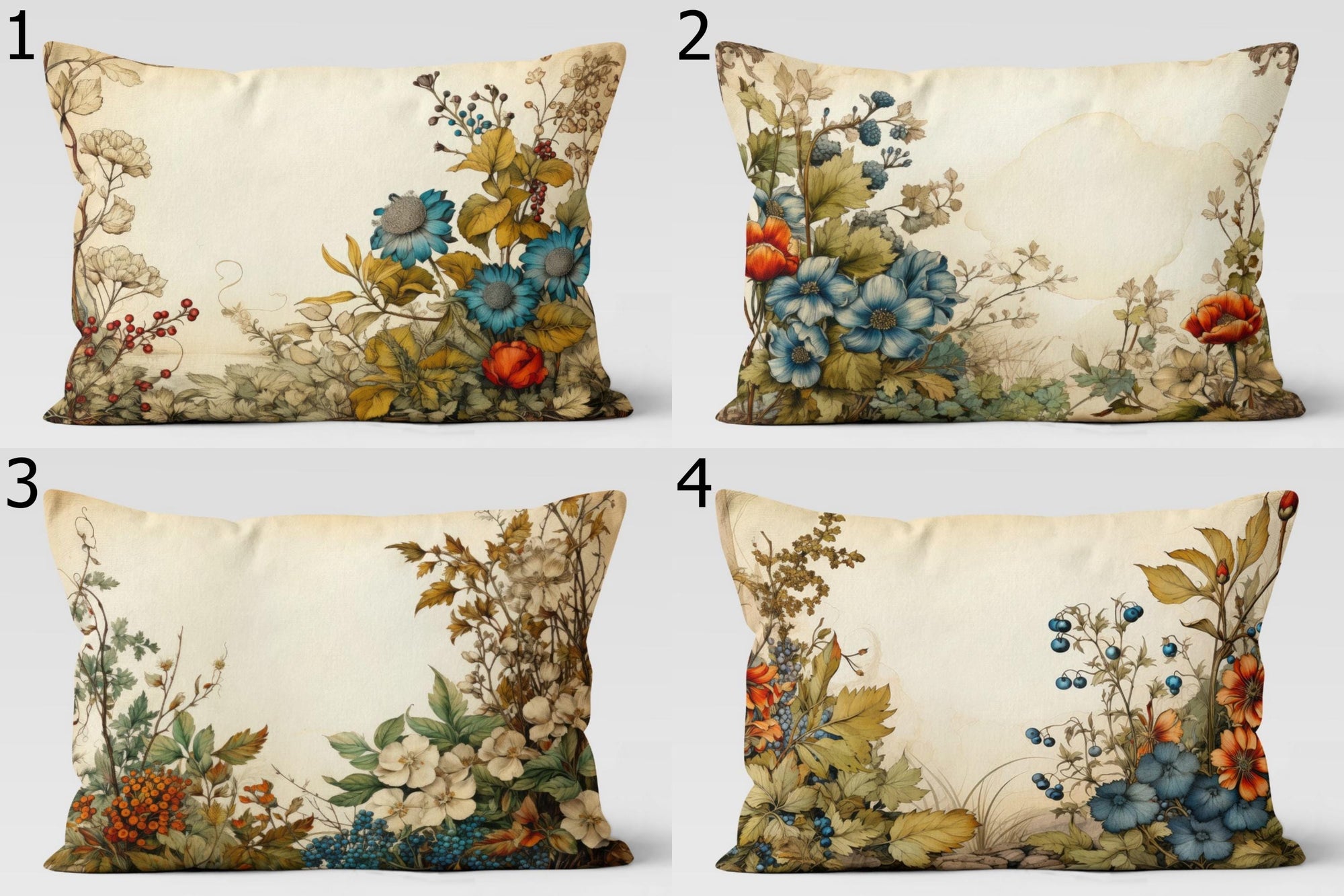 Vintage Botanical Pillow Covers, Cottagecore Floral Cushion Covers, Autumn Nature Throw Pillow, Rustic Farmhouse Pillowcase